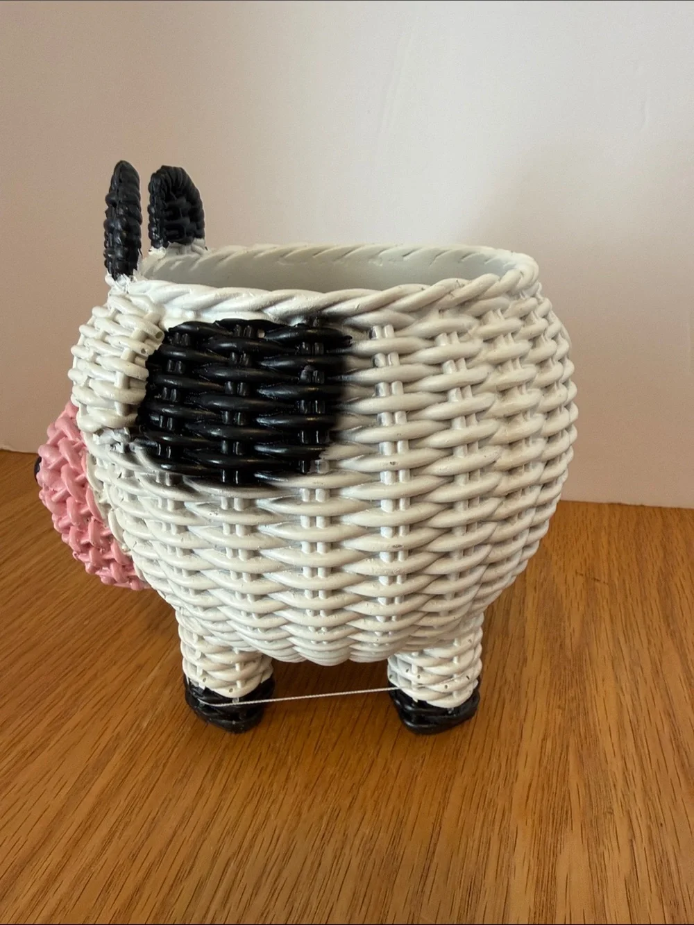 Whimsical Pink & White Cow Resin Planter